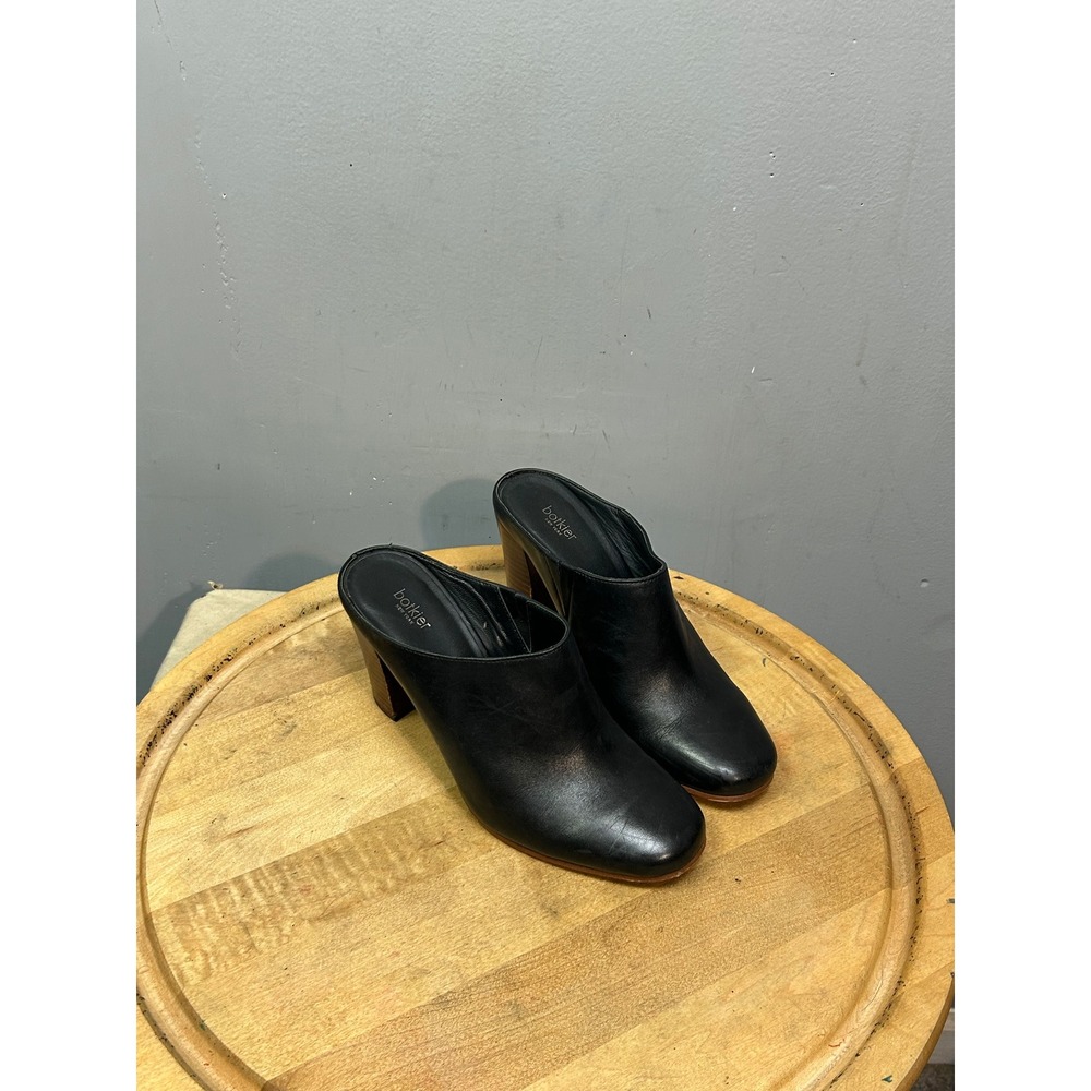 Botkier Mules Womens 8.5 Black Sherry Leather Block Heel Round Toe Slip On Shoe
